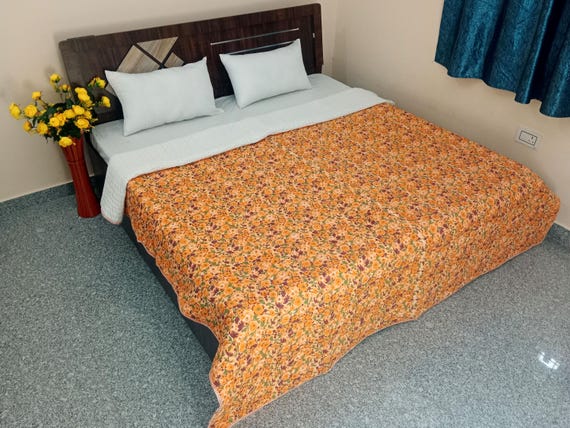 Batting Cotton Quilt Handmade Jaipuri Razai Quilt blanket, Soft Indian Cotton Kantha Quilt, Queen Size Traditional Jaipuri Quilt,
