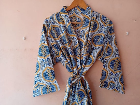 Kimono Robe Indian Kimono Cotton Floral print Bath Robe Night Wear Suit Dressing Gown nightwear Gown Beachwear Handblock Print Soft Kimono