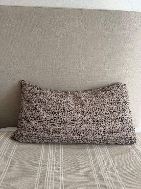 Beige Pillows Cover and Cushion Cover Customize Size  Pillows Hand block Print  Handmade Kantha Work Hand stitched Pillow 1 Pieces