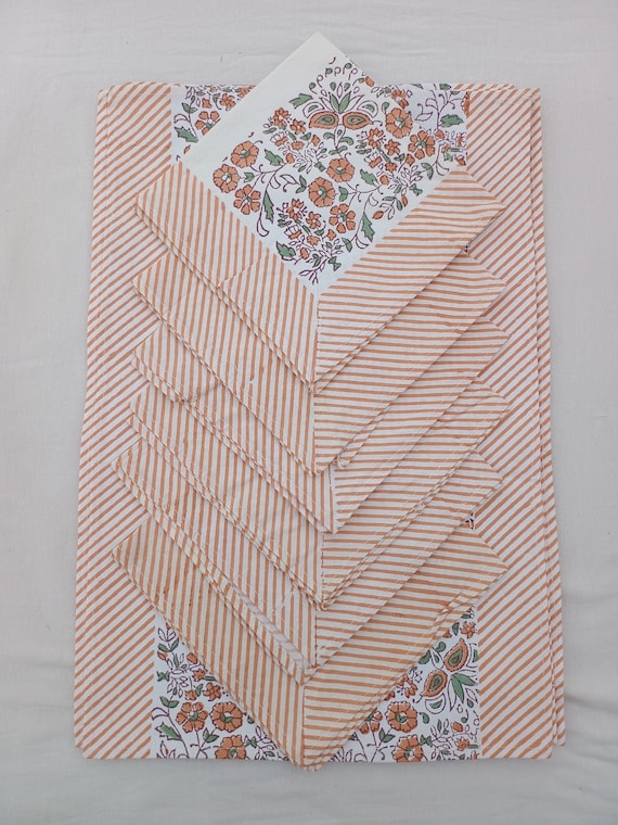 Premium Hand Block Printed Rectangle Table Cover Matching Table Runner With Napkins for 6 Seater Dinning Table Cloth Mat Set, Christmas Gift