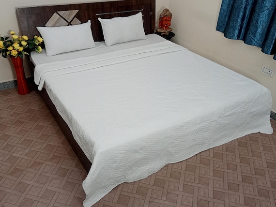 Premium Bed Decor Blankets, Handmade Indian Reversible Jaipuri Quilt, Soft Cotton Kantha Quilt, Warm Jaipuri Bedspread Blanket Home Decor