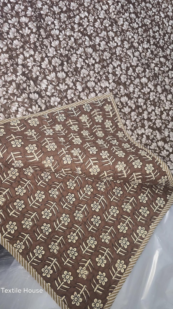 Block print quilt Floral Kantha Quilt: Indian Print Cotton Bedspread