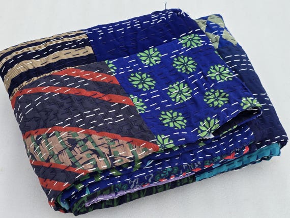 Indian Silk Patola Patchwork Handmade Kantha Quilt Assorted Patchwork Kantha Handmade Vintage Quilts Assorted Vintage style vintage design