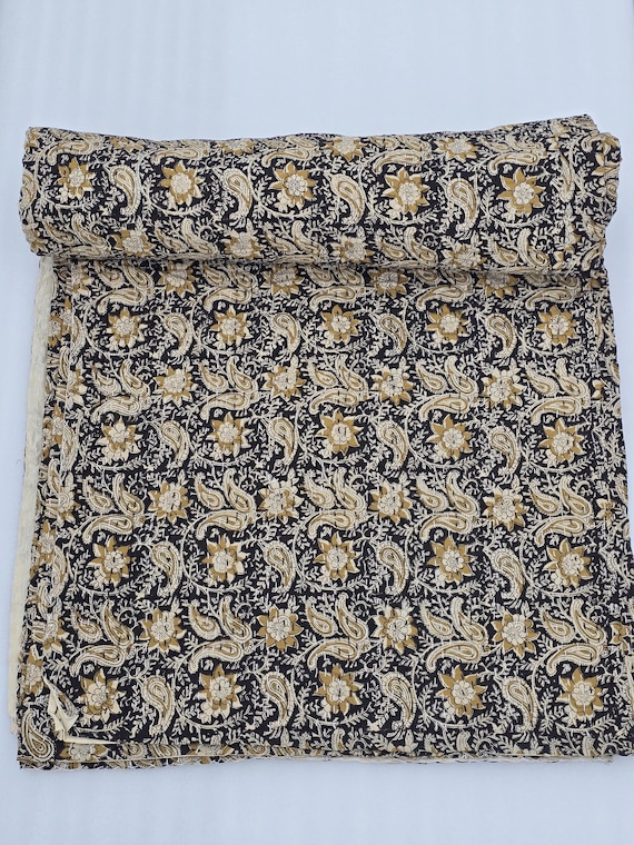 Bagru Floral Kantha Quilt: Handblock Print Indian Cotton Bedding