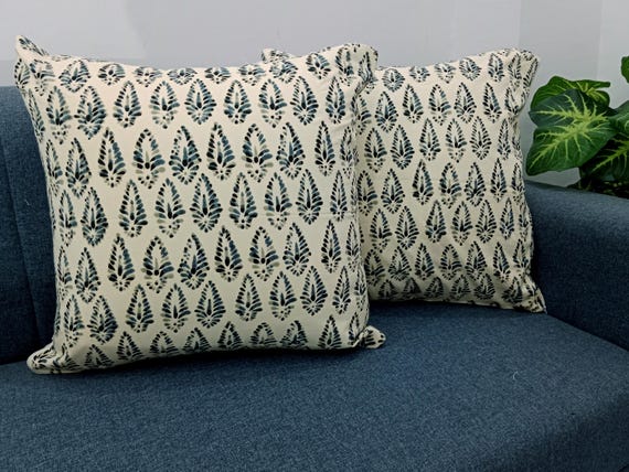 Cushion Cover Floral Print Pillow Covers Cotton, 24x24 Inches Pair