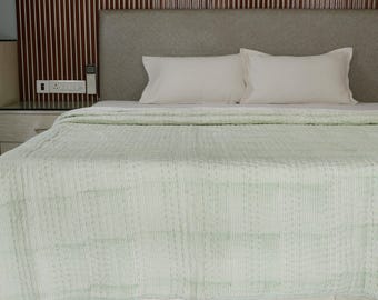 Winter Warm Quilt Reversible Jaipuri Kantha Quilt Handmade Indian Cotton Batting