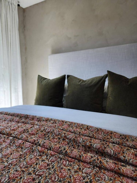 Premium Moody floral Amanda Quilt Hand block Print floral Kantha Indian Natural Color Indian inspire Bedding Housewarming gifts Boho Kantha