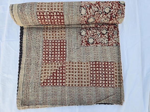 Flowers Print Blankets and Throws Kantha Quilt Cotton Quilt Handmade Quilt Block print quilt kantha quilt Floral Kantha Bedding Bedspread