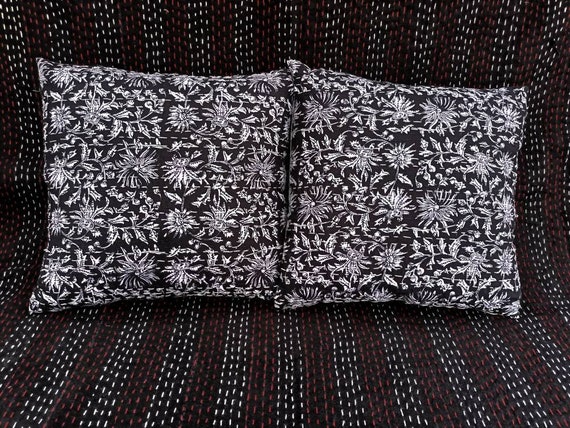 Premium Pillows Cushion Cover Customize Size Pillows Shames Pillowcase Hand block Print  Handmade Kantha Work Hand stitched Pillow 1 Pieces