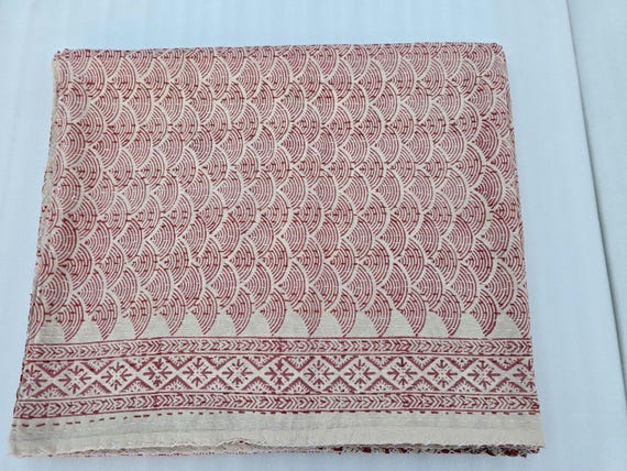 Reversible Kantha Quilt Bedding Hand Block Print Floral Blanket Indian Natural Color, Hand-Stitched Rural Kantha Bedding, Ethnic Home