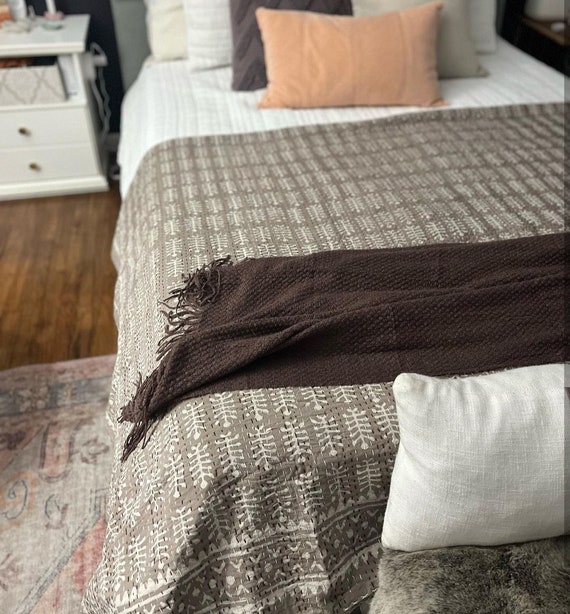 Indian Kantha Quilt Hand block Print Bedding l Full Queen Size Hand-Stitched Cotton Bedspread Traditional Home Decor l Housewarming Gifts