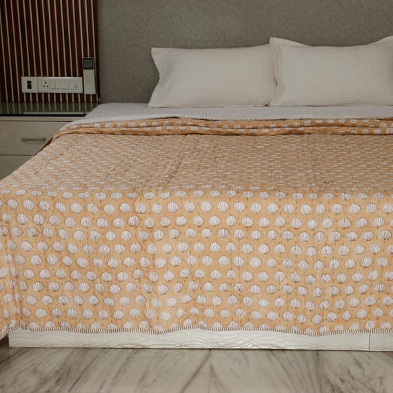 Batting Cotton Quilt Blankets Indian Reversible Quilt Handmade Jaipuri Razai Soft Cotton Filled Kantha Quilt Jaipuri Queen Size Quilt
