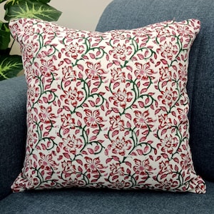2 Pieces All Size  Handblock print Floral Print Cushion Covers Cotton Fabric 1 pair All Size Handblock print Natural Color