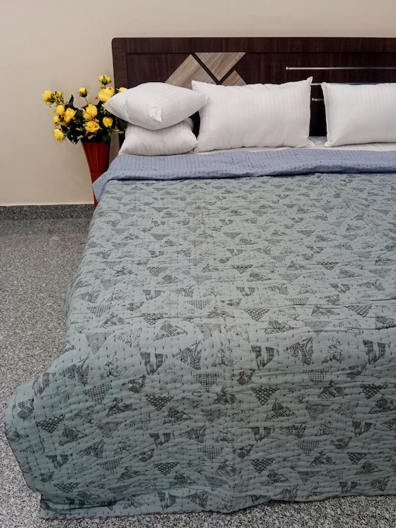 Batting Cotton Quilt Handmade Jaipuri Razai Quilt blanket, Soft Indian Cotton Kantha Quilt, Queen Size Traditional Jaipuri Quilt,