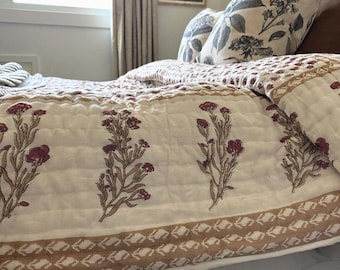 Courtepointes indiennes réversibles faites main Jaipuri Razai Soft Quilt Jaipuri Famous Quilt Courtepointes Queen size Courtepointe kantha remplie de coton indien