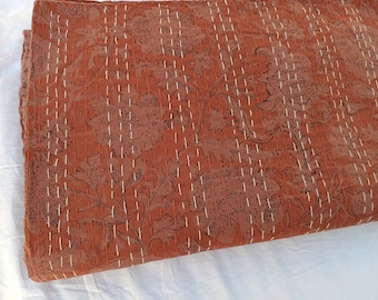 Vintage Floral Kantha Quilt: Hand-Stitched Cotton Throw