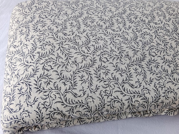 Beige Floral Hand Block Printed Cotton Fabric: Lightweight Upholstery & Crafting