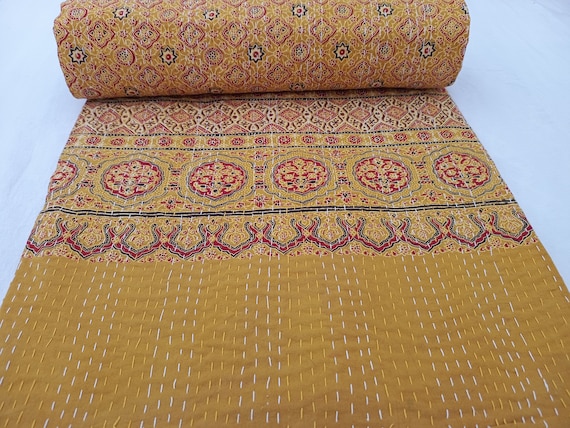 Ajrak or Ajrakh is a unique block printed textile. It displays special traditional designs and patterns Ajrak Vintage design kantha quilt
