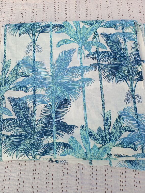 Plants trees tropical kantha quilt Tropical vintage flora landscape palm trees green jungle rainforest nature Handmade Kantha Quilt