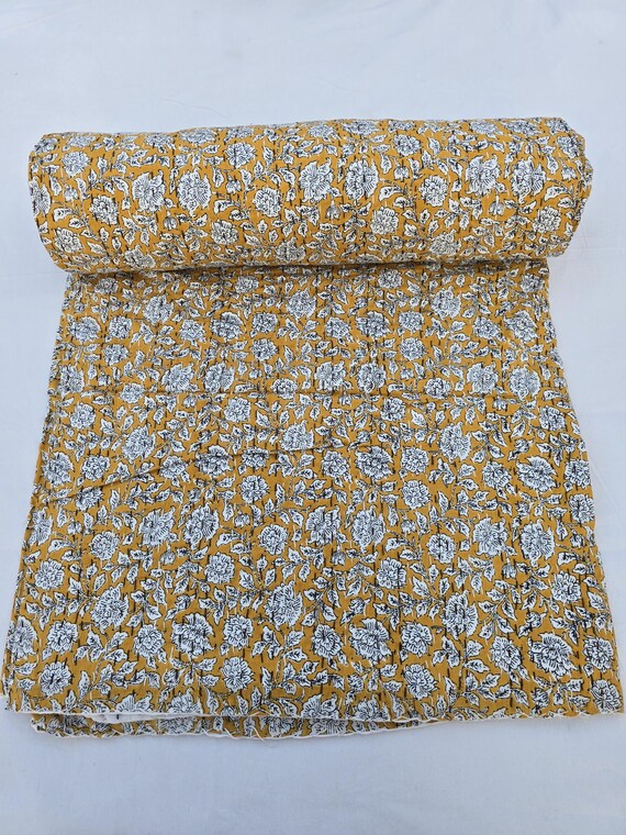 Premium Floral India kantha Quilt Leaf kantha quilt bedspread All size Quilt, kantha throw Block Printed kantha Bedcover, Boho Bedding Throw