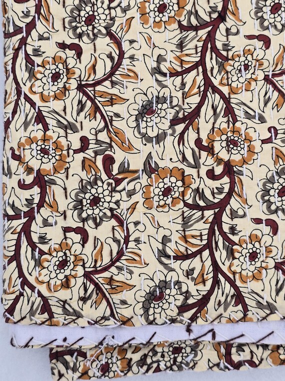 Premium Floral Kantha Quilt Handblock Print floral Kantha Indian Bedding Natural Color Indian inspired Bedding Decor Summer Trends Quilt