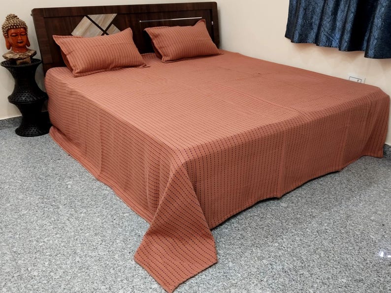 Reversible Jaipuri Razai: Soft Cotton Filled Kantha Quilt, Queen Size Quilt +2 Pillow Cover image 4