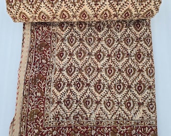 Edredón Kantha de algodón con estampado a mano, ropa de cama de algodón indio floral, Kantha hecho a mano