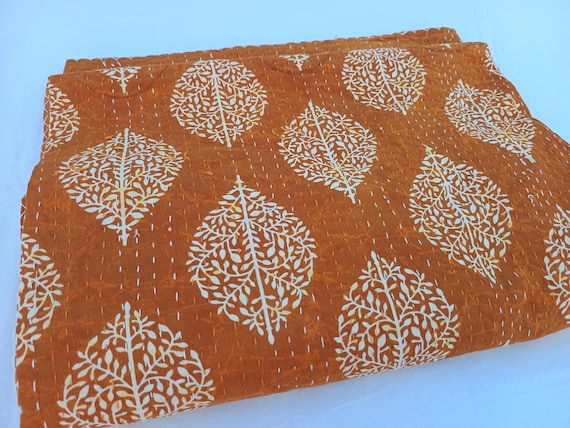 Kantha Quilt Bedding Bedspread Queen size Quilt Indian Kantha Throw Kantha Block Printed Floral Kantha Handblock Print floral Kantha Quilt