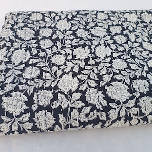 Julia Design Kantha Quilt Handblock Print Black& white floral Kantha Indian Netural Colour Indian inspired Bedding Hand Stitched Rural quilt