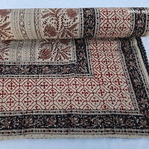 Hand Block Print Kantha Quilt: Floral Indian Cotton Bedding