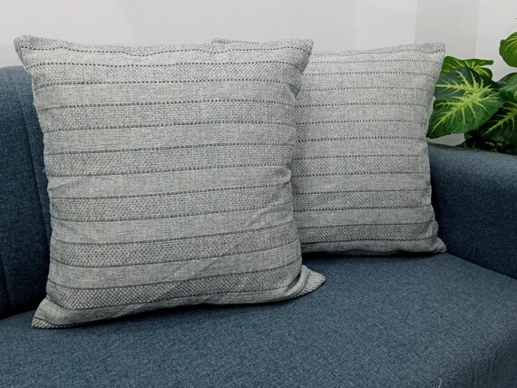 Striped Jute Cushion Covers: 2-Piece Pillow Case Set