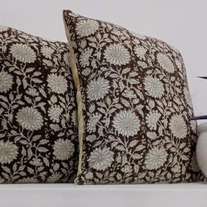 Hand Block Print Pillow Cover: Handmade Kantha Stitched Cotton Cushion