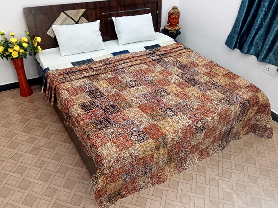 Premium Patchwork Kantha Quilt, Handmade Vintage Quilt, Boho Bedding Throw Blanket, Bedspread with Mixed Hippie Quilts For Home Decor Gifts