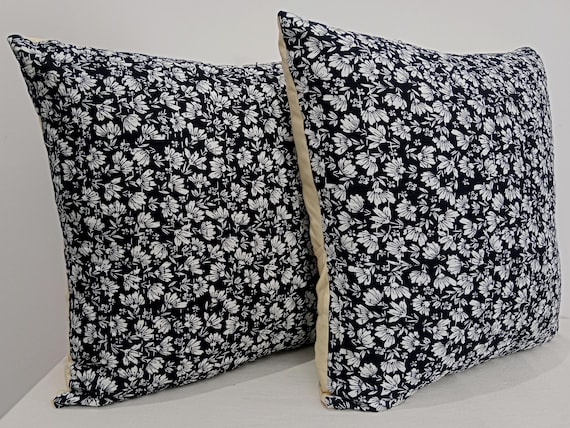 Black and White Hand Block Print Pillow Cover: Handmade Kantha Stitched Cotton Cushion