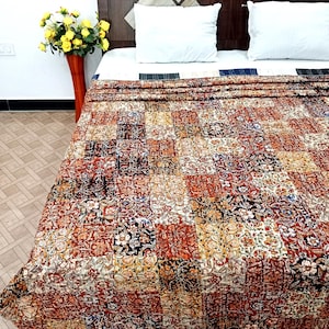 Patchwork  floral Kantha Quilt Handblock Print floral Kantha indian block quilt floral blanket Indiana cotton bedspread block print quilt,