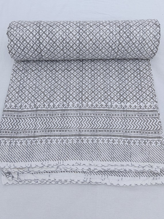 Kantha Grey King Size Queen Size Twin Kantha Bedspread Kantha Grey Throw Indian kantha Grey Quilt Bedspread Bedding Grey queen quilt