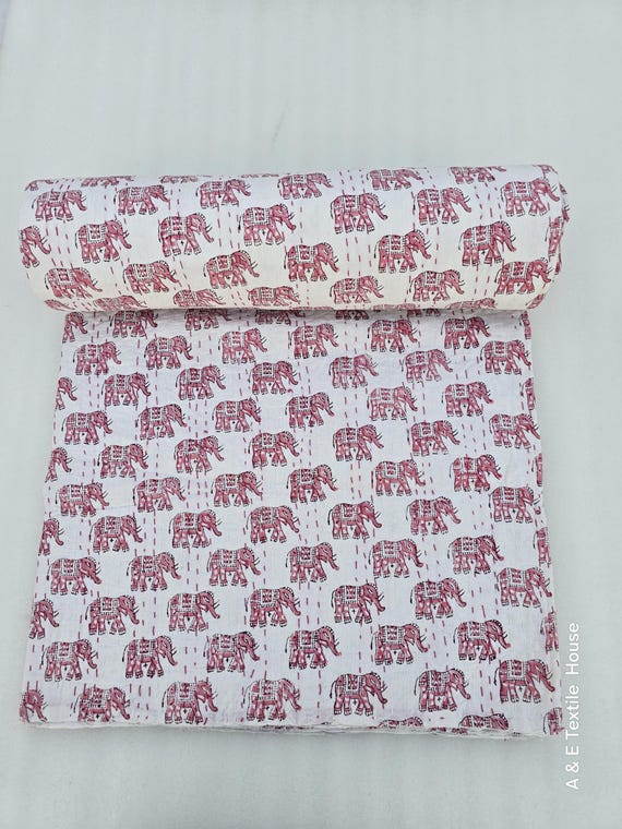 Kantha Quilt Kantha Quilt Handblock Print Indian Netural Colour floral print Quilt Hand Stitched Natural vegetable dye cotton kantha quilt