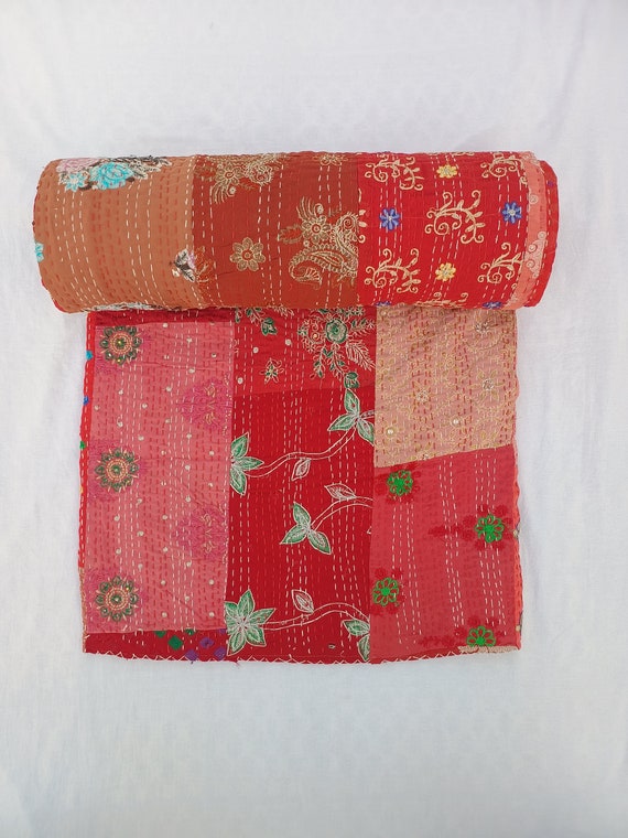 Patchwork Quilt Kantha Quilt Handmade Vintage Quilts Assorted Bedding Throw Blanket Bedspread Quilting Mixed Hippie Quilts AandETextileHouse