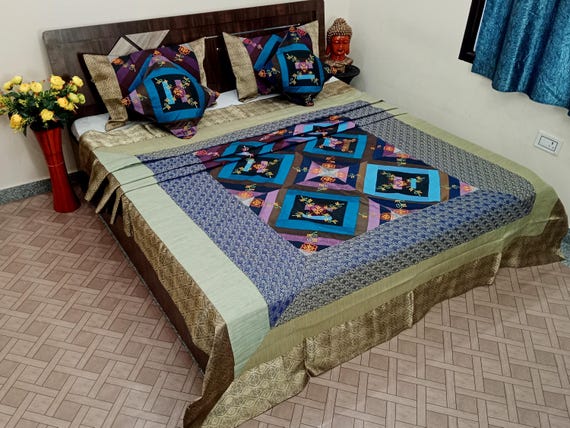 Old Vintage Silk Brocade Bedding Bedspread Patchwork Bedspread Queen Size Quilt Cover Bedding Bedspread