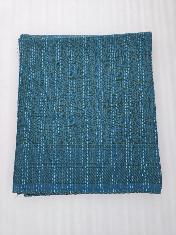 Floral Handmade Kantha Quilt, Vintage Floral Block Print Bedding Vintage Bedding Quilt Gorgeous quilt that has the Perfect Vintage Look