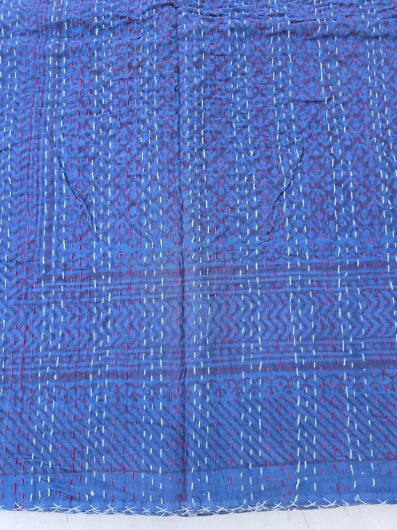 Handmade Kantha Quilt, Vintage Floral Block Print Bedding Vintage Bedding Quilt Gorgeous Quilt that has the Perfect Vintage look