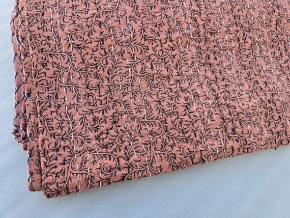 Handmade Kantha Quilt, Vintage Floral Block Print Bedding Vintage Bedding Quilt Gorgeous Quilt that has the Perfect Vintage look