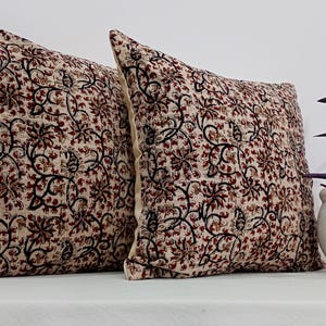 Hand Block Print Pillow Cover: Handmade Kantha Stitched Cotton Cushion