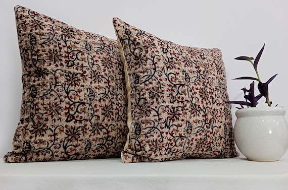 Premium Pillows Cushion Cover Customize Size Shames Pillows, Hand block Print  Handmade Kantha Work Hand stitched Pillow, Boho Pillowcase