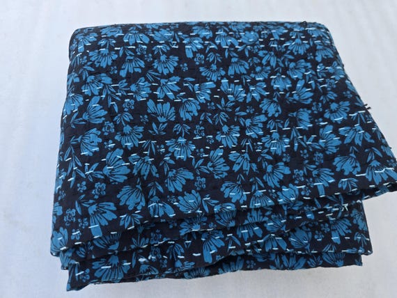 Handmade Kantha Quilt, Vintage Floral Block Print Bedding Vintage Bedding Quilt Gorgeous Quilt that has the Perfect Vintage look