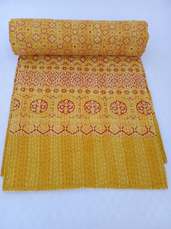 Ajrak or Ajrakh is a unique block printed textile. It displays special traditional designs and patterns Ajrak Vintage design kantha quilt