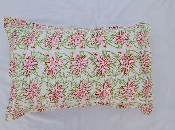 Set of 2 Pieces Pillow Cover Khadi Fabric pillow cover 18x28 Inches Natural Colour Handblock print 1 pair pillow cover