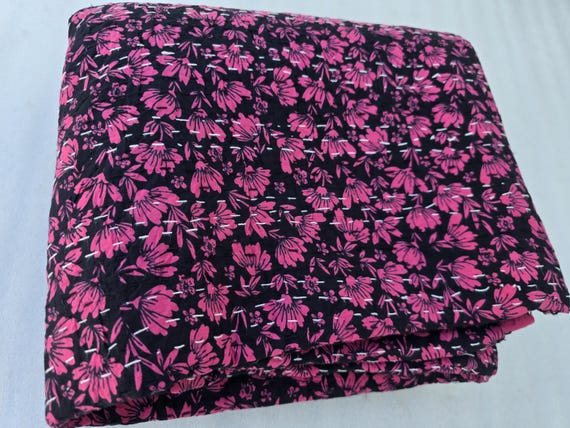 Handmade Kantha Quilt, Vintage Floral Block Print Bedding Vintage Bedding Quilt Gorgeous Quilt that has the Perfect Vintage look