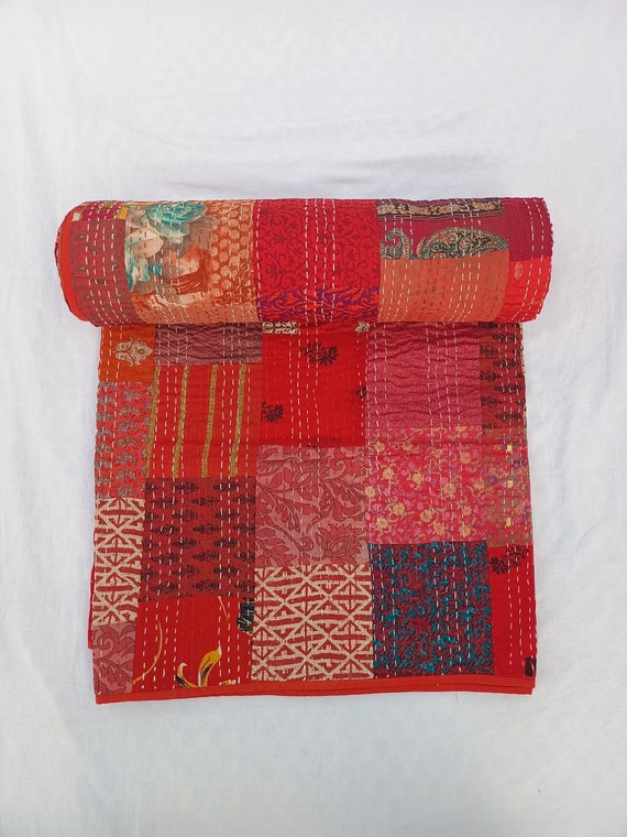 Patchwork Quilt Kantha Quilt Handmade Vintage Quilts Assorted Bedding Throw Blanket Bedspread Quilting Mixed Hippie Quilts AandETextileHouse
