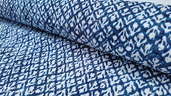 Premium Blue Floral Kantha Quilt, Hand Block Print Floral Indian Queen kantha Quilt, Bedspreads Queen Blue Quilt King, blue and white quilt